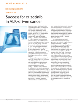 Success for Crizotinib in ALK-Driven Cancer