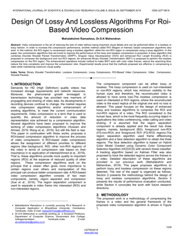 Design of Lossy and Lossless Algorithms for Roi- Based Video Compression