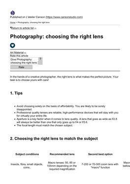 Photography: Choosing the Right Lens