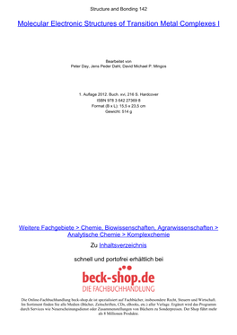 Molecular Electronic Structures of Transition Metal Complexes I