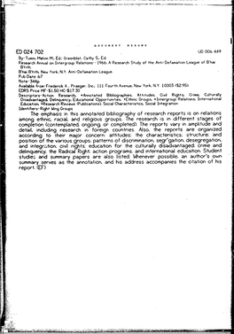 Research Annual on Intergroup Relations- -1966