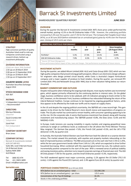 Barrack St Investments Limited (ASX: BST) Share Price Under-Performed the Overall Market, Posting +2.1% Vs the All Ordinaries Index +7.0%