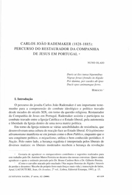 Carlos João Rademaker (1828-1885): Percurso Do Restaurador Da Companhia De Jesus Em Portugal *