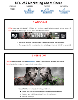 UFC 257 Marketing Cheat Sheet