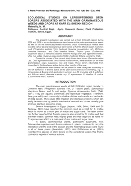 ECOLOGICAL STUDIES on LEPIDOPTEROUS STEM BORERS ASSOCIATED with the MAIN GRAMINACEOUS WEEDS and CROPS at KAFR EL-SHEIKH REGION Metwally, M