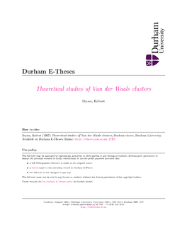 Theoretical Studies of Van Der Waals Clusters