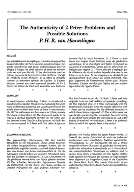 The Authenticity of 2 Peter: Problems and Possible Solutions P