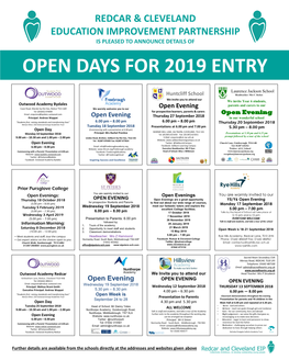 Open Days for 2019 Entry