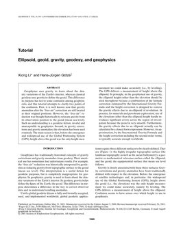 Tutorial Ellipsoid, Geoid, Gravity, Geodesy, and Geophysics