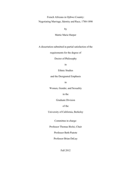 French Africans in Ojibwe Country: Negotiating Marriage, Identity and Race, 1780-1890