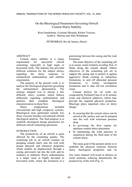 On the Rheological Parameters Governing Oilwell Cement Slurry Stability