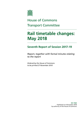 Rail Timetable Changes: May 2018