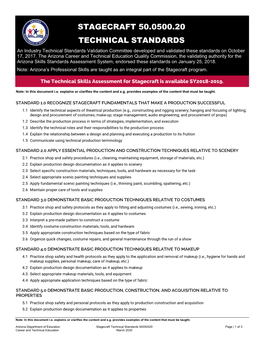 STAGECRAFT 50.0500.20 TECHNICAL STANDARDS an Industry Technical Standards Validation Committee Developed and Validated These Standards on October 17, 2017