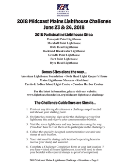 2018 Midcoast Maine Lighthouse Challenge Directions