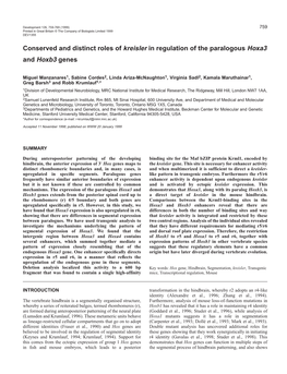 Segmental Regulation of Hoxa3 by Kreisler