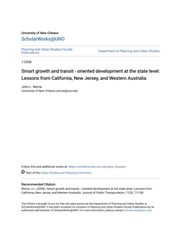 Smart Growth and Transit - Oriented Development at the State Level: Lessons from California, New Jersey, and Western Australia