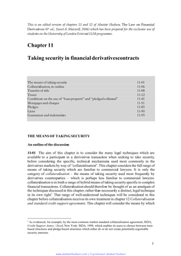 Chapter 11 Taking Security in Financial Derivativescontracts