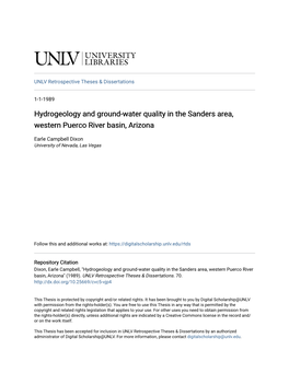 Hydrogeology and Ground-Water Quality in the Sanders Area, Western Puerco River Basin, Arizona