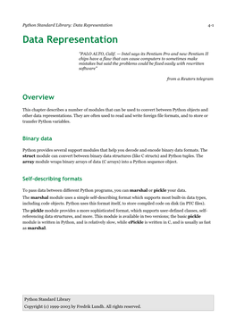 Python Standard Library: Data Representation 4-1 Data Representation