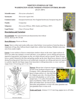 Written Findings of the Washington State Noxious Weed Control Board (July 2007)