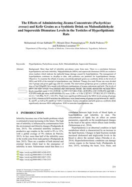 Pachyrhizus Erosus) and Kefir Grains As a Synbiotic Drink on Malondialdehyde and Superoxide Dismutase Levels in the Testicles of Hyperlipidemic Rats