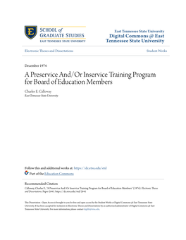 A Preservice And/Or Inservice Training Program for Board of Education Members Charles E