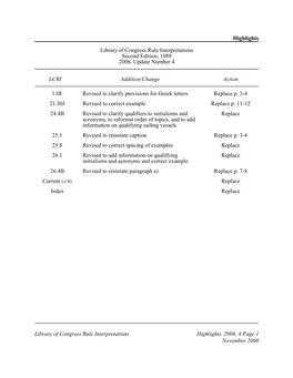 Library of Congress Rule Interpretations, 2006 Update 4