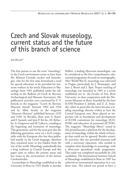 Czech and Slovak Museology, Current Status and the Future of This Branch of Science