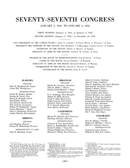 Seventy-Seventh Congress January 3, 1941, to January 3, 1943