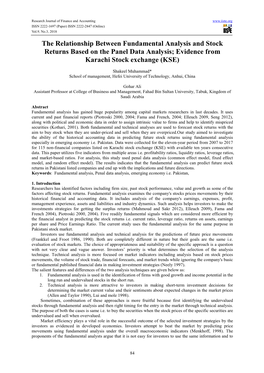 The Relationship Between Fundamental Analysis and Stock Returns Based on the Panel Data Analysis; Evidence from Karachi Stock Exchange (KSE)