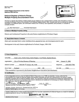 ENT£RFE) |Fffi 3 Fl Fllh Signature of the Keeper______Date______Kenton MPS______Oregon Name of Multiple Property Listing State