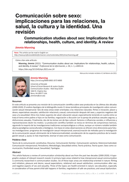Comunicación Sobre Sexo: Implicaciones Para Las Relaciones, La Salud, La Cultura Y La Identidad