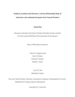 Isolation, Synthesis and Structure−Activity Relationship Study Of