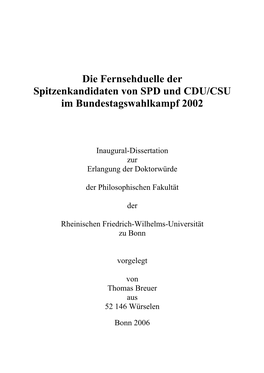 Die Fernsehduelle Der Spitzenkandidaten Von SPD Und CDU/CSU Im Bundestagswahlkampf 2002