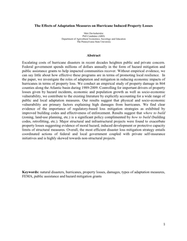 The Effects of Adaptation Measures on Hurricane Induced Property Losses