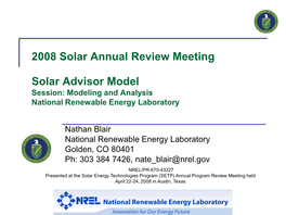 Solar Advisor Model; Session