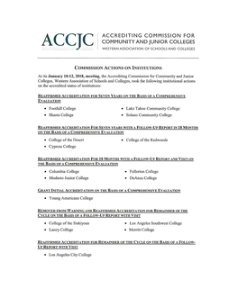 Accrediting Commission for Community and Junior Colleges Westernassociation of Schoolsand Colleges