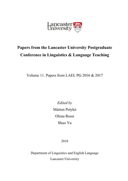 Papers from the Lancaster University Postgraduate Conference in Linguistics & Language Teaching