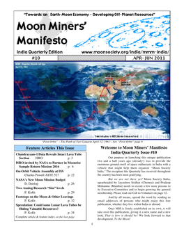 Feature Articles This Issue Welcome to Moon Miners' Manifesto India