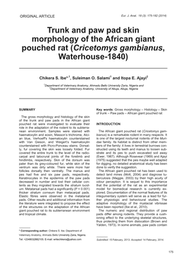 Trunk and Paw Pad Skin Morphology of the African Giant Pouched Rat ( Cricetomys Gambianus , Waterhouse-1840)