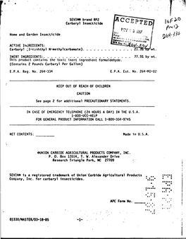 U.S. EPA, Pesticide Product Label, SEVIN BRAND RP2 CARBARYL