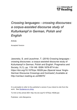 A Corpus-Assisted Discourse Study of Kulturkampf in German, Polish and English