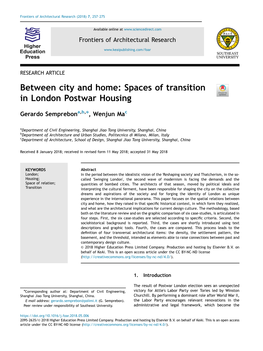 Between City and Home Spaces of Transition in London Postwar Housing