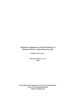 Education, Employment, and Job Preference of Women in Kerala: a Micro-Level Case Study