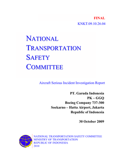 National Transportation Safety Committee Ministry of Transportation Republic of Indonesia 2010