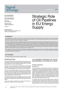 Strategic Role of Oil Pipelines in EU Energy Supply Journal of Energy
