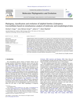 Coleoptera: Coccinellidae) Based on Simultaneous Analysis of Molecular and Morphological Data ⇑ Ainsley E