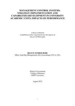 Management Control Systems, Strategy Implementation and Capabilities Development in University Academic Units: Impacts on Performance