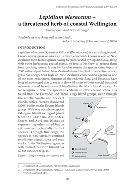 Lepidium Oleraceum – a Threatened Herb of Coastal Wellington John Sawyer1 and Peter De Lange2