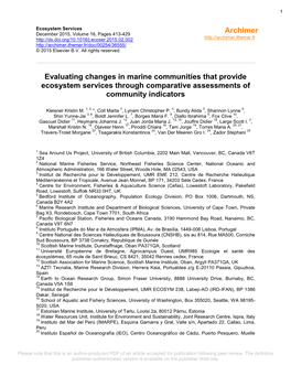 Evaluating Changes in Marine Communities That Provide Ecosystem Services Through Comparative Assessments of Community Indicators